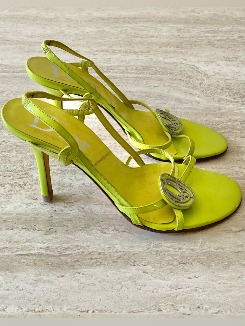 Vintage Dior Circle Logo Appliqué Slingback Sandal Heels - Picture 5 of 11